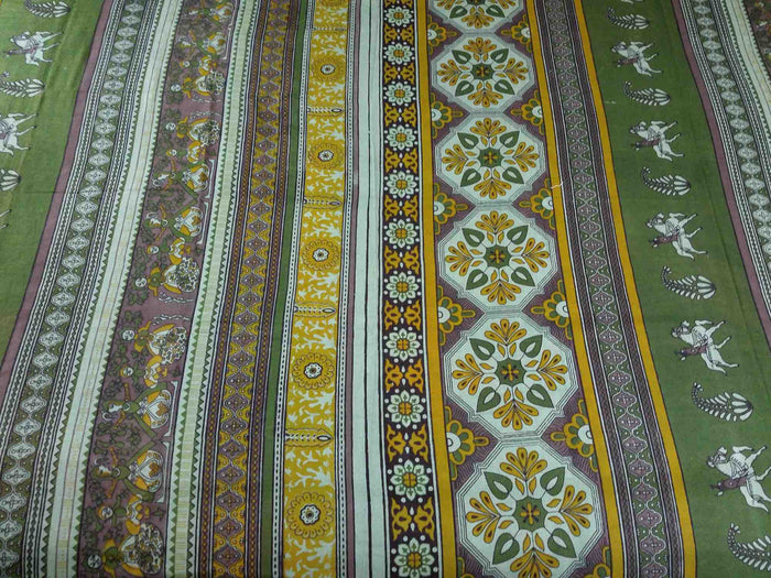 Cotton Kalamkari Tapestry Wall Hang Tablecloth Rectangle Green Blue Red - Sweet Us