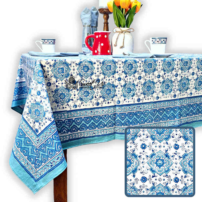 Cotton Springtime Splendor Tablecloth Collection, Ice Blue - Sweet Us