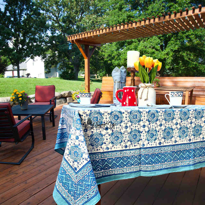 Cotton Springtime Splendor Tablecloth Collection, Ice Blue - Sweet Us
