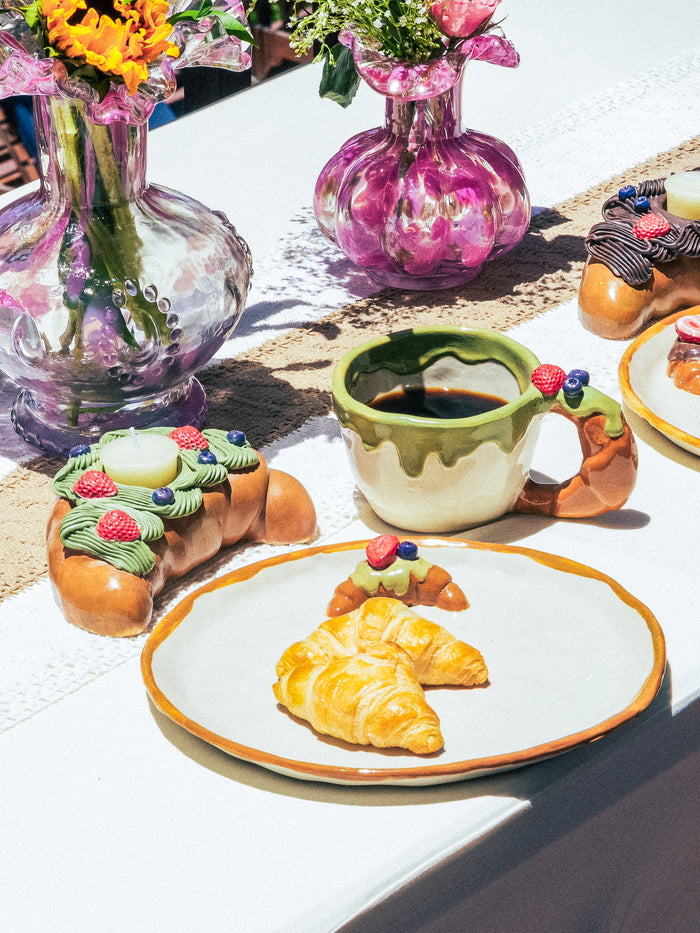 Croissant Candle Holders Set of 3, Strawberry, Chocolate & Matcha