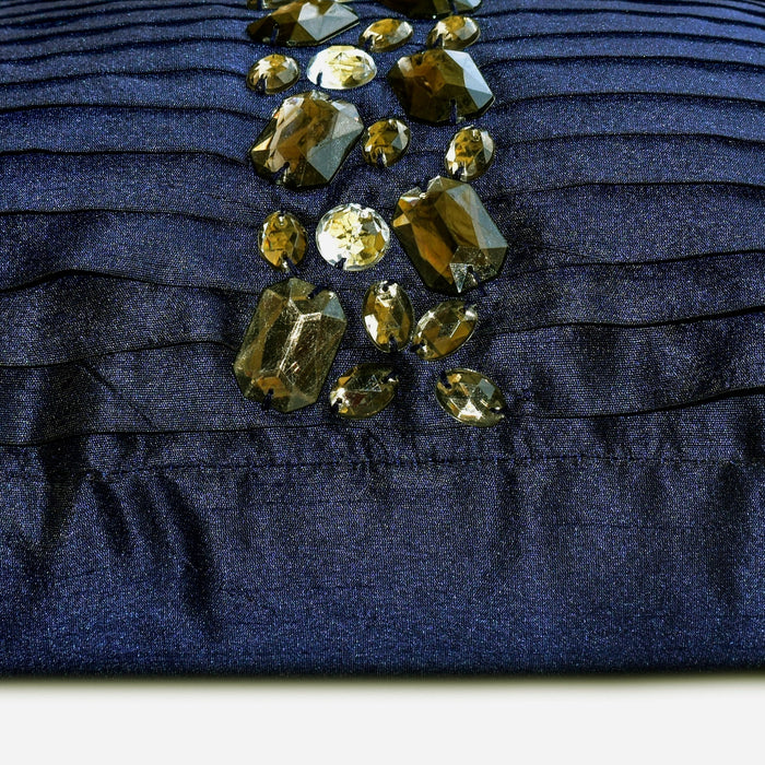 Crystal Dreams Navy - Navy Blue Silk Lumbar Pillow Cover