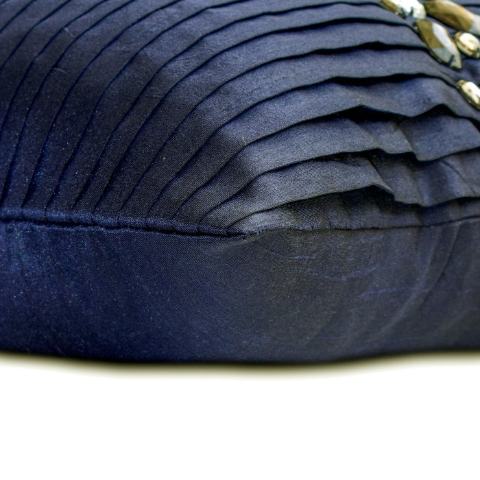 Crystal Dreams Navy - Navy Blue Silk Lumbar Pillow Cover