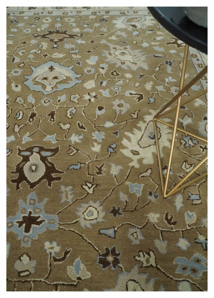 Custom Made Hand Tufted Earthy Camel and Beige Traditional Wool Oushak Rug - The Rug Decor