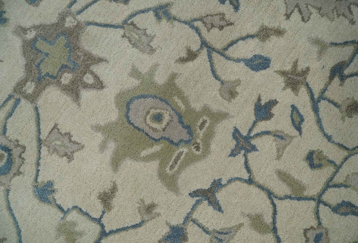 Custom Made Tufted Beige and Blue Traditional Wool Oushak Rug - The Rug Decor