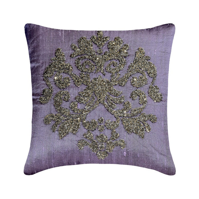 Damask Silk Purple Throw Pillow Cover