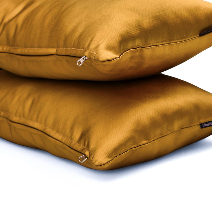 Dark Gold Satin Lumbar Pillow Cover Pack of 2 - Dark Gold Slub Satin