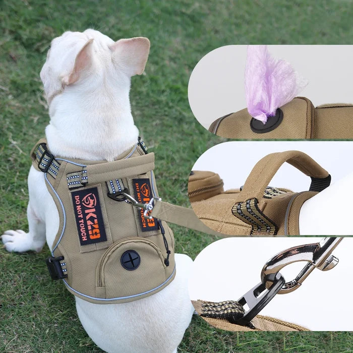 Dog Harness with Handle and Poop Bag Holder, Comfortable Vest Design for Small Medium Dogs, Ideal for French Bulldogs