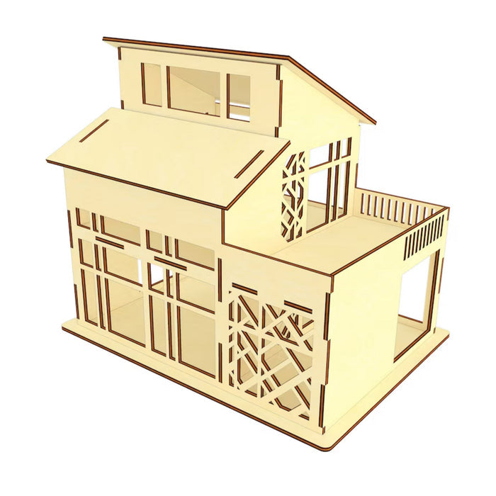 Dollhouse with Open Walls and  Balcony in High-Tech Style with Geometric Pattern - Glowforge