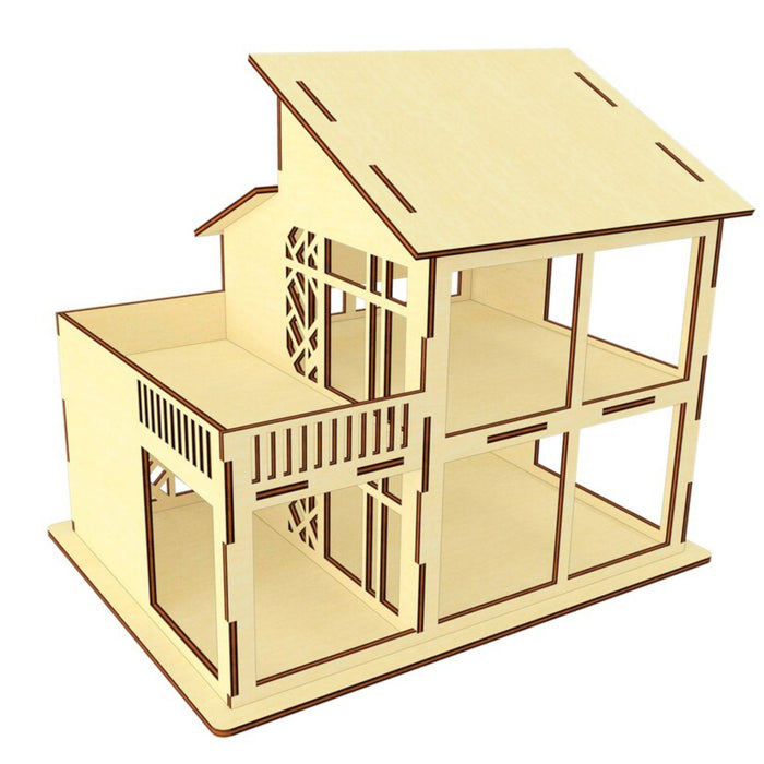 Dollhouse with Open Walls and  Balcony in High-Tech Style with Geometric Pattern - Glowforge