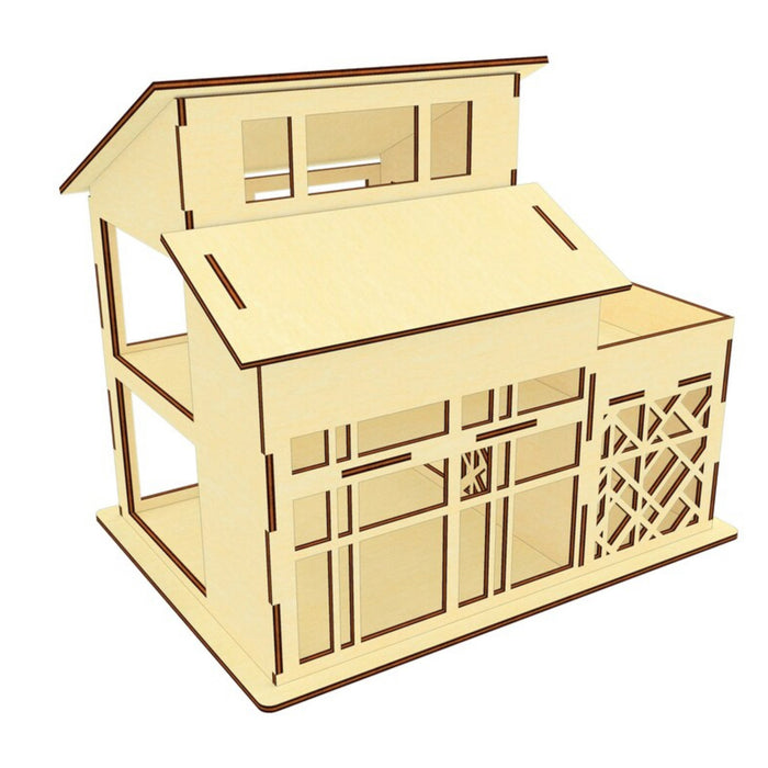 Dollhouse with Open Walls and  Balcony in High-Tech Style with Geometric Pattern - Glowforge