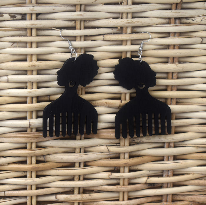 Duafe Comb Wooden Earring, earring - Rufina Designs
