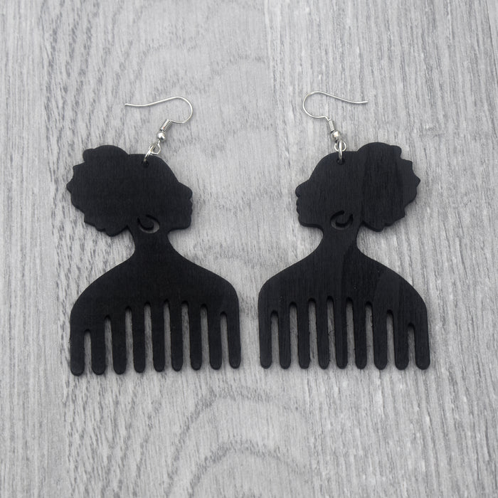 Duafe Comb Wooden Earring, earring - Rufina Designs
