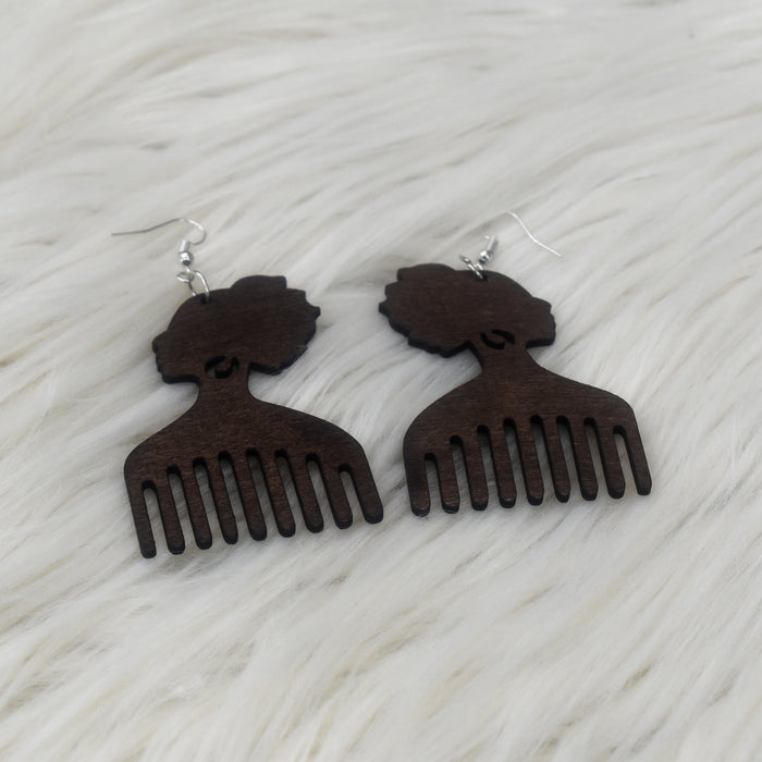 Duafe Comb Wooden Earring, earring - Rufina Designs