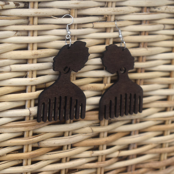 Duafe Comb Wooden Earring, earring - Rufina Designs