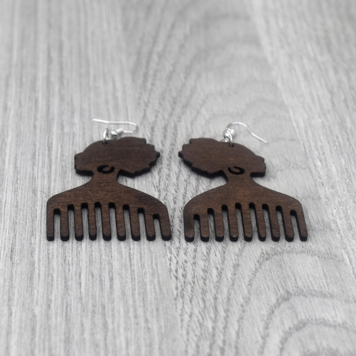 Duafe Comb Wooden Earring, earring - Rufina Designs