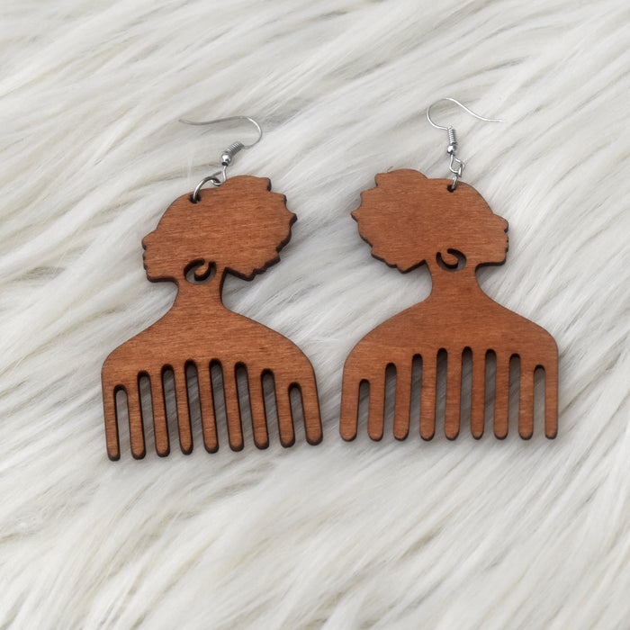 Duafe Comb Wooden Earring, earring - Rufina Designs