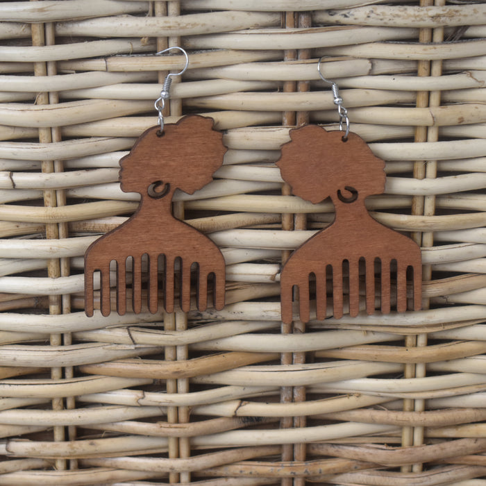 Duafe Comb Wooden Earring, earring - Rufina Designs