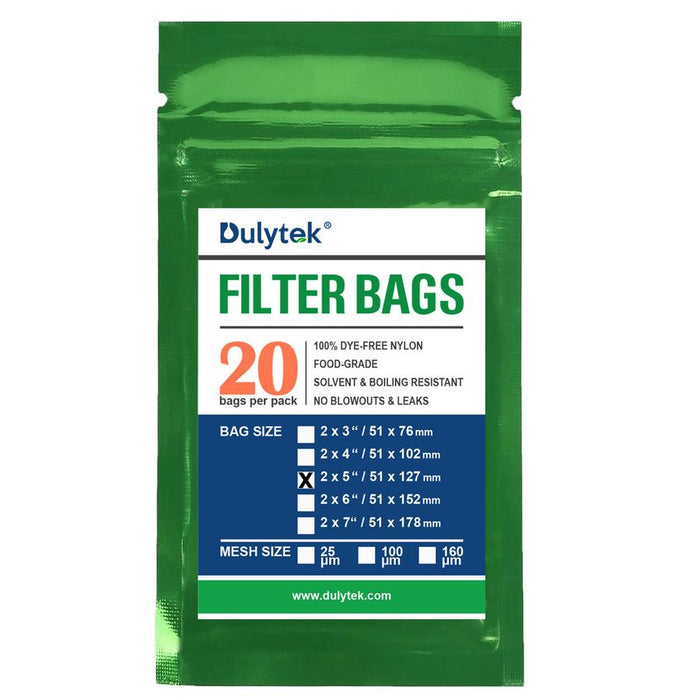 Dulytek 2" x 5" Rosin Filter Bags - Various Micron Sizes Available (20 pack)