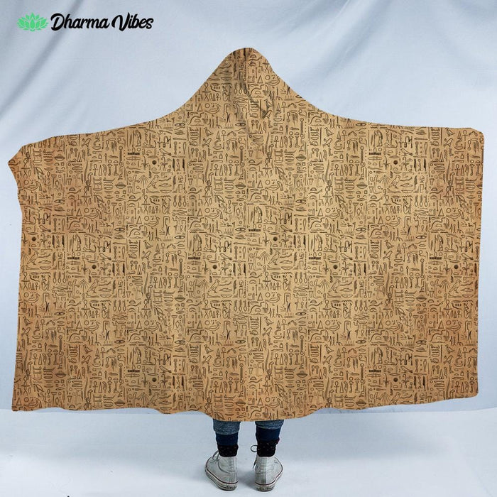 Egyptian Glyphs - Papyrus by Yantrart Hooded Blanket