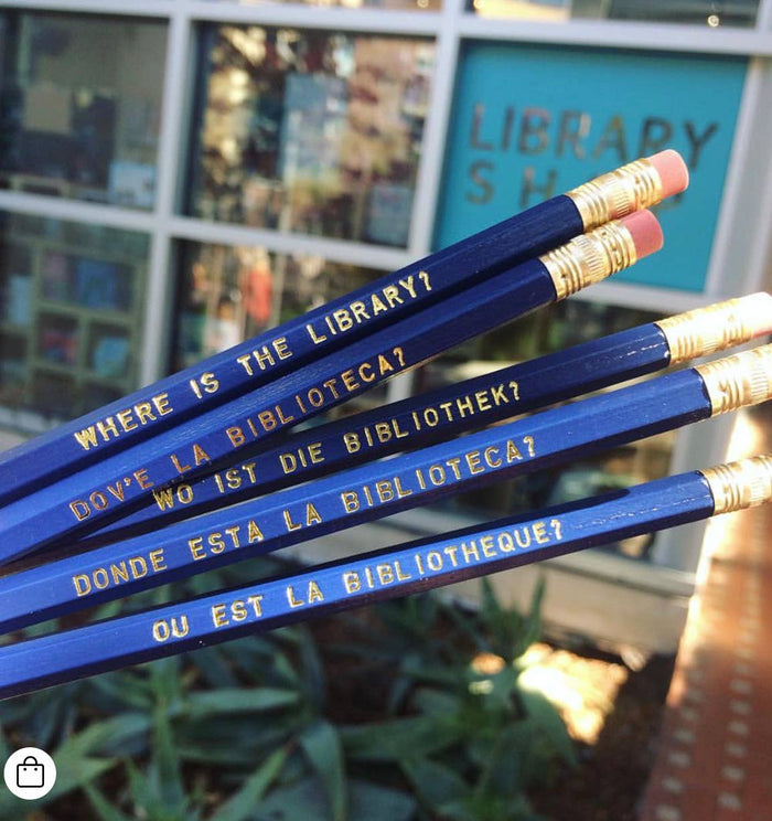 Engraved Pencil Set: WHERE IS THE LIBRARY? in Five Languages