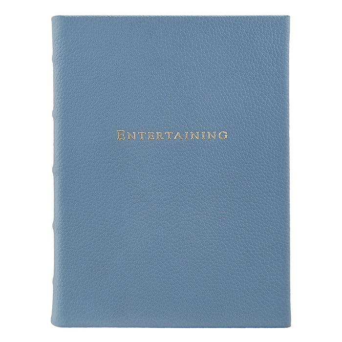 Entertaining Book in Slate Blue Pebble Leather — leather binding and cover design