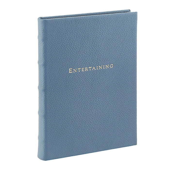 Entertaining Book in Slate Blue Pebble Leather — leather binding and cover design