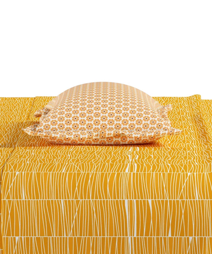 Everyday Printed Double Bedsheet Set, Blair Ochre| 120TC Cotton| 2 Pillow covers