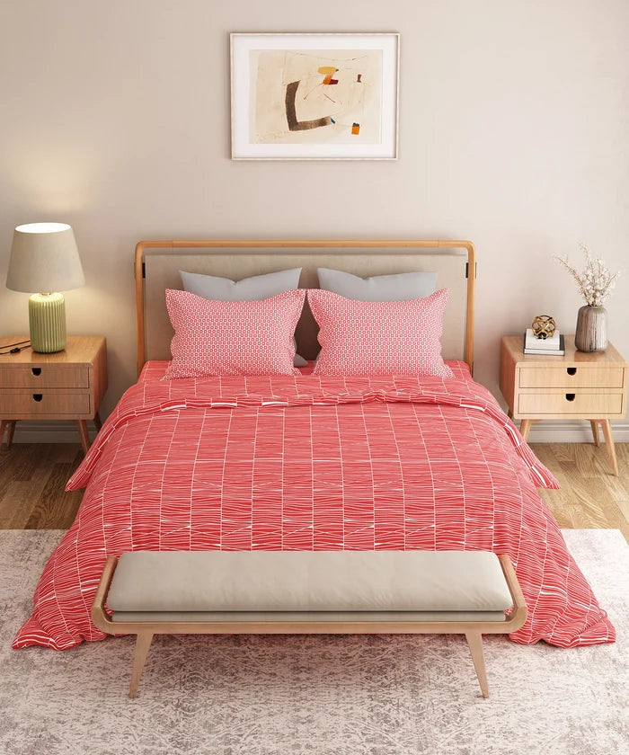 Everyday Printed Double Bedsheet Set, Blair Red | 120TC Cotton| 2 Pillow covers
