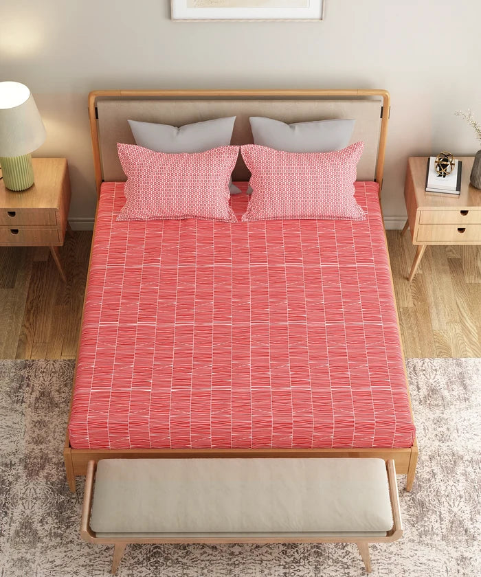 Everyday Printed Double Bedsheet Set, Blair Red | 120TC Cotton| 2 Pillow covers