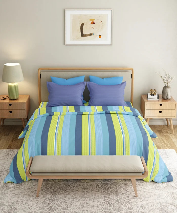 Everyday Printed Double Bedsheet Set, Brooke Blue | 120TC Cotton| 2 Pillow covers