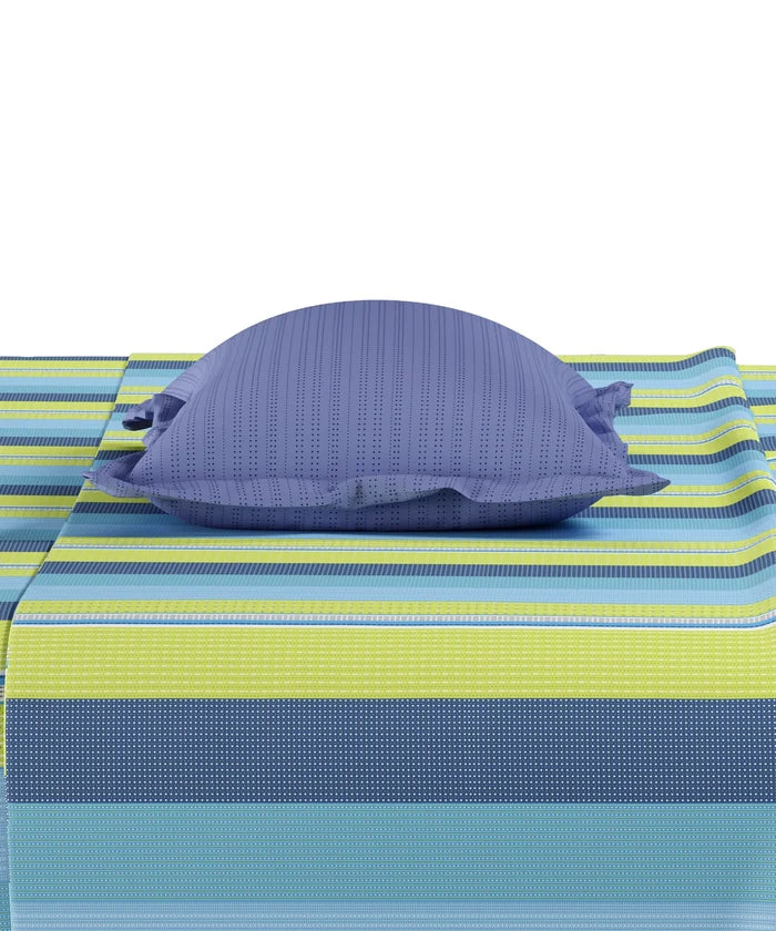 Everyday Printed Double Bedsheet Set, Brooke Blue | 120TC Cotton| 2 Pillow covers