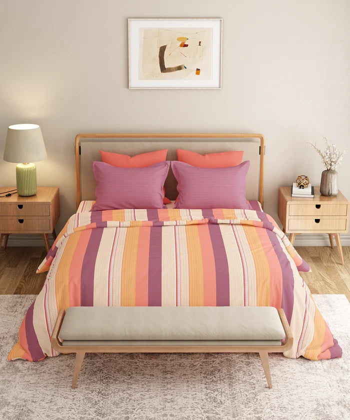Everyday Printed Double Bedsheet Set, Brooke Red | 120TC Cotton| 2 Pillow covers