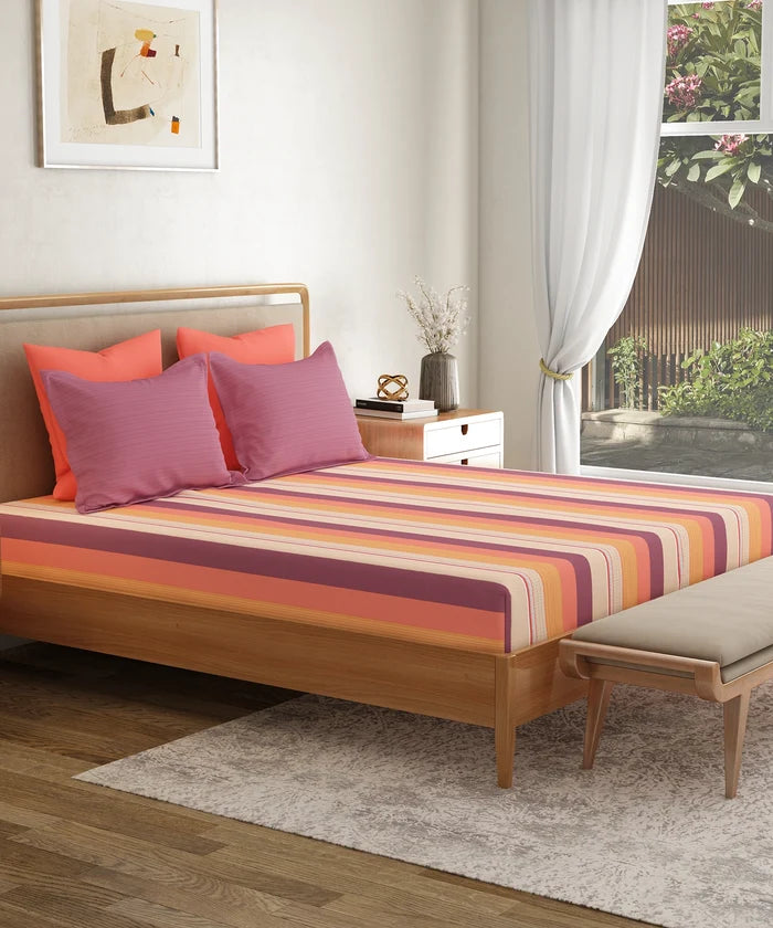 Everyday Printed Double Bedsheet Set, Brooke Red | 120TC Cotton| 2 Pillow covers
