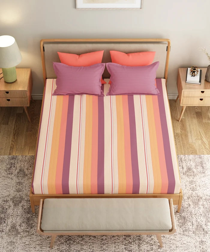 Everyday Printed Double Bedsheet Set, Brooke Red | 120TC Cotton| 2 Pillow covers