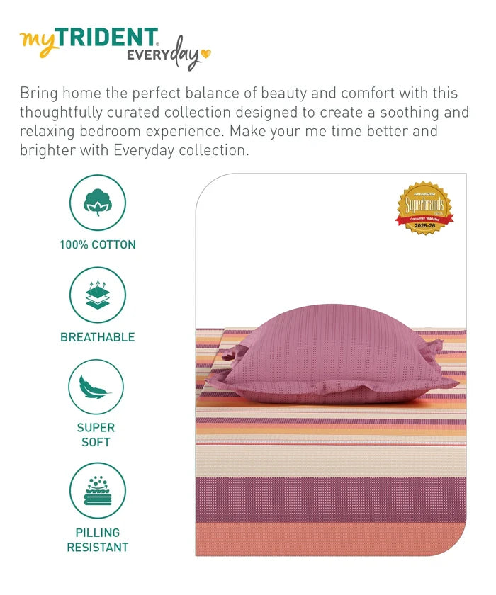 Everyday Printed Double Bedsheet Set, Brooke Red | 120TC Cotton| 2 Pillow covers