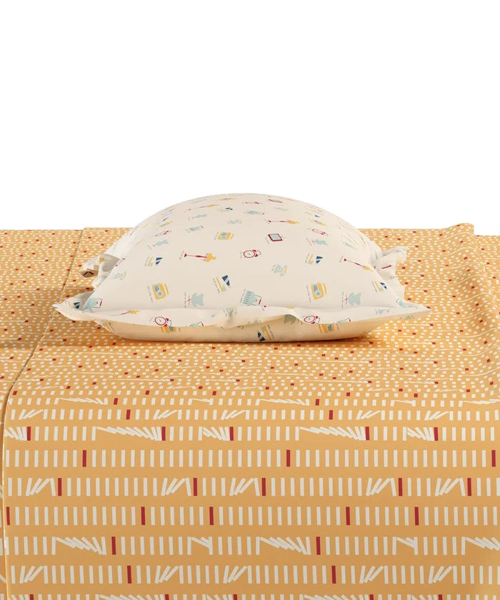 Everyday Printed Double Bedsheet Set, Domino Ochre | 120TC Cotton| 2 Pillow covers