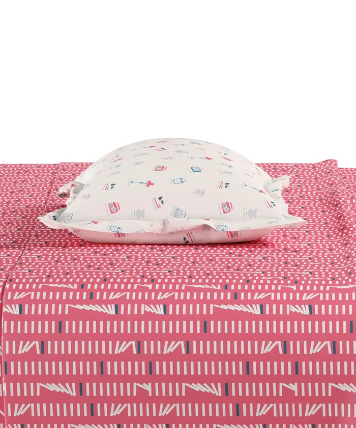 Everyday Printed Double Bedsheet Set, Domino Pink | 120TC Cotton| 2 Pillow covers