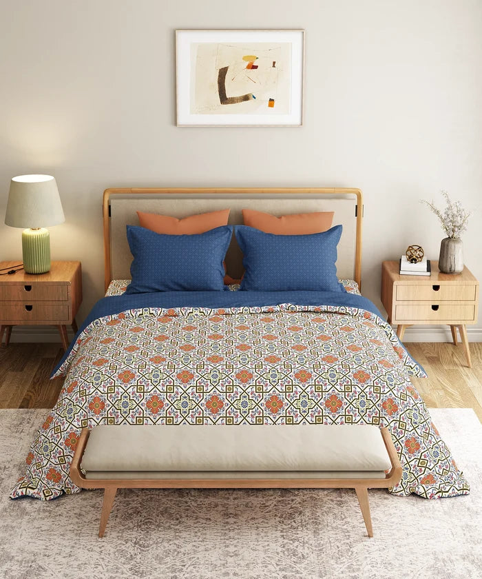Everyday Printed Double Bedsheet Set, Flourish Red| 120TC Cotton| 2 Pillow covers