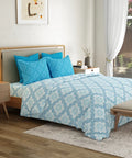 Everyday Printed Double Bedsheet Set, Harper Blue | 120TC Cotton| 2 Pillow covers