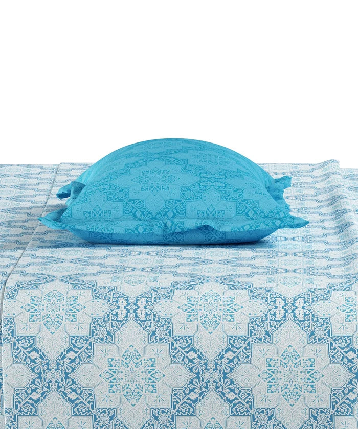 Everyday Printed Double Bedsheet Set, Harper Blue | 120TC Cotton| 2 Pillow covers