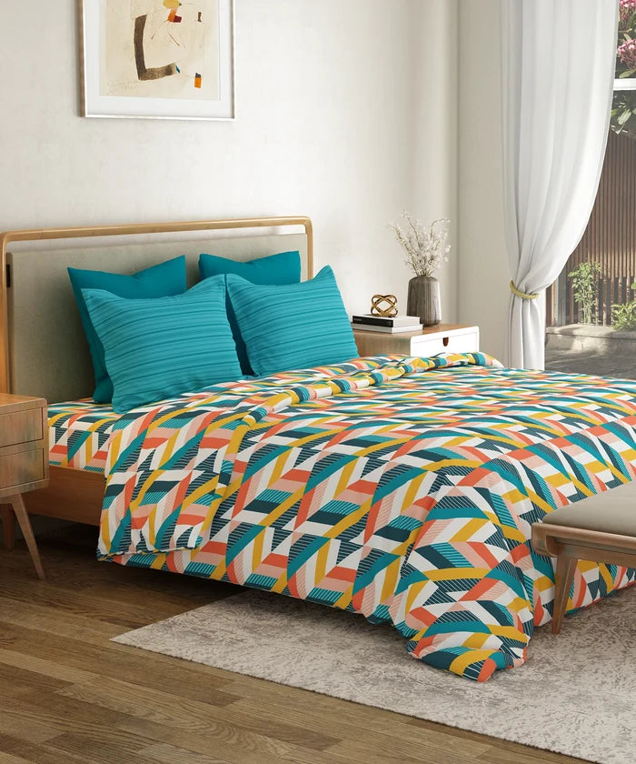 Everyday Printed Double Bedsheet Set, Kimberly Blue | 120TC Cotton| 2 Pillow covers