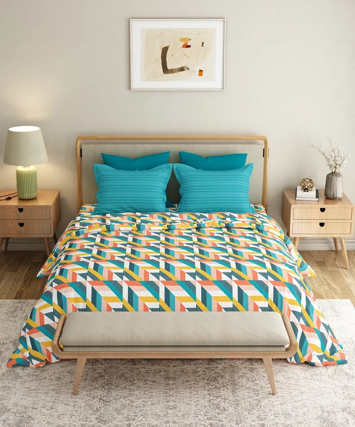 Everyday Printed Double Bedsheet Set, Kimberly Blue | 120TC Cotton| 2 Pillow covers