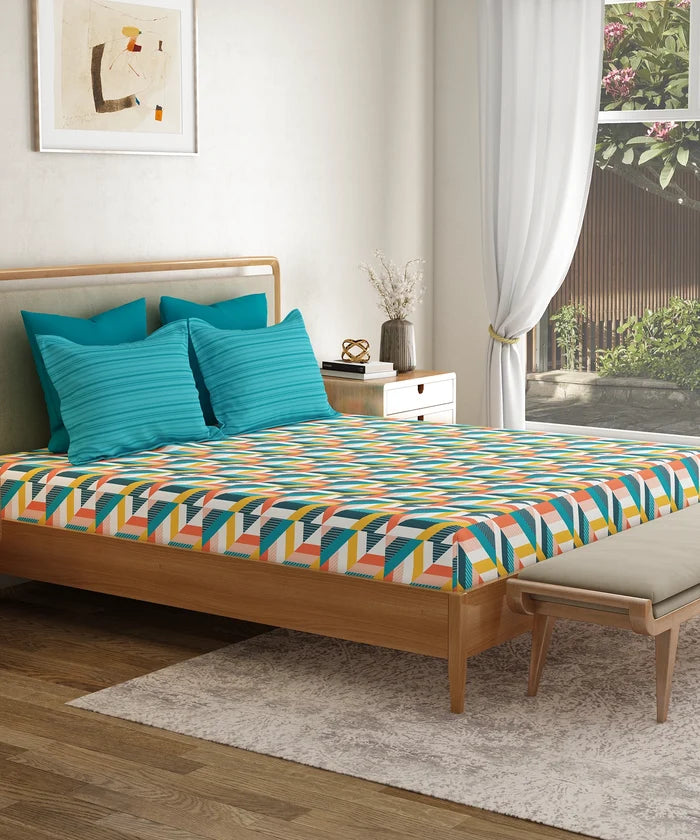 Everyday Printed Double Bedsheet Set, Kimberly Blue | 120TC Cotton| 2 Pillow covers
