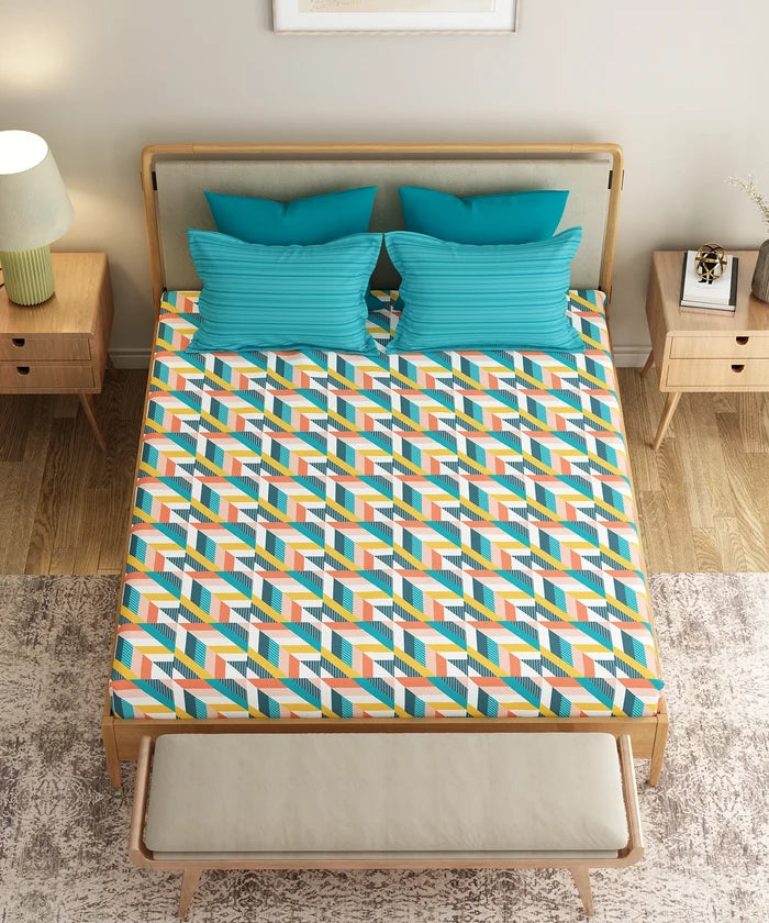 Everyday Printed Double Bedsheet Set, Kimberly Blue | 120TC Cotton| 2 Pillow covers