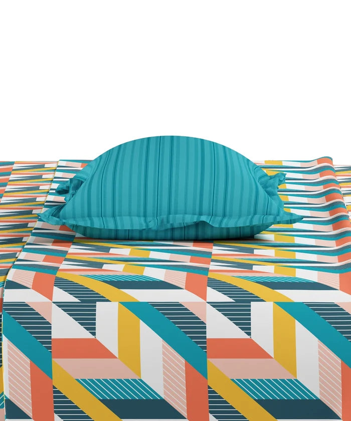 Everyday Printed Double Bedsheet Set, Kimberly Blue | 120TC Cotton| 2 Pillow covers