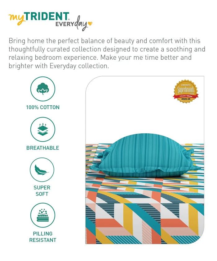 Everyday Printed Double Bedsheet Set, Kimberly Blue | 120TC Cotton| 2 Pillow covers