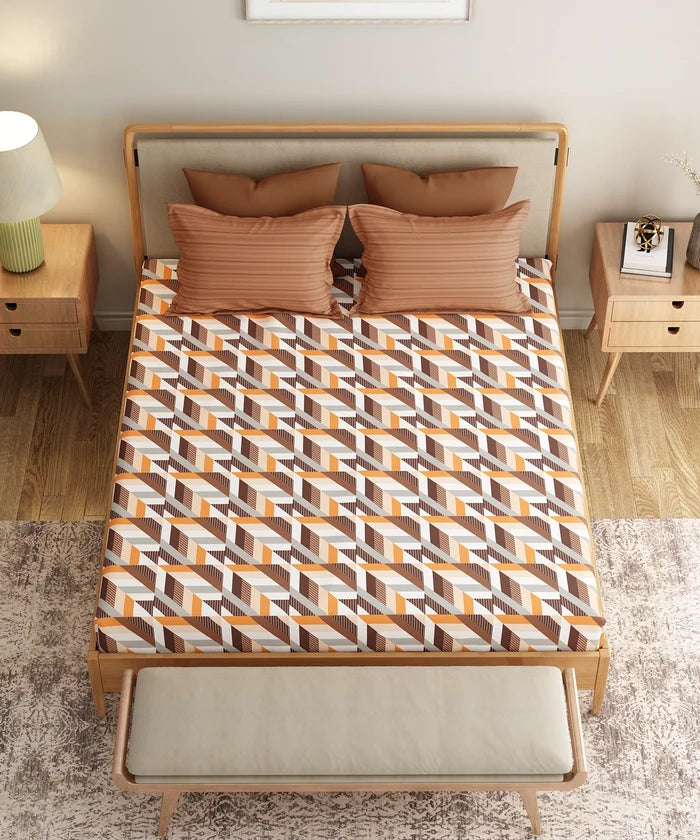 Everyday Printed Double Bedsheet Set, Kimberly Brown | 120TC Cotton| 2 Pillow covers