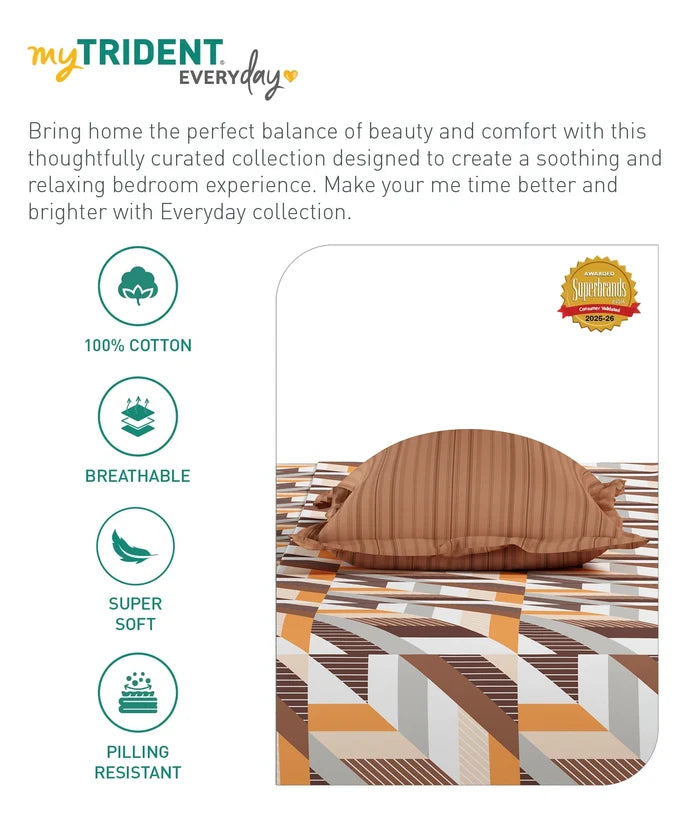 Everyday Printed Double Bedsheet Set, Kimberly Brown | 120TC Cotton| 2 Pillow covers
