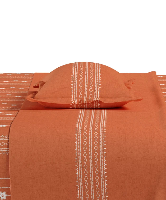Everyday Printed Double Bedsheet Set, Zari Terracotta| 120TC Cotton| 2 Pillow covers