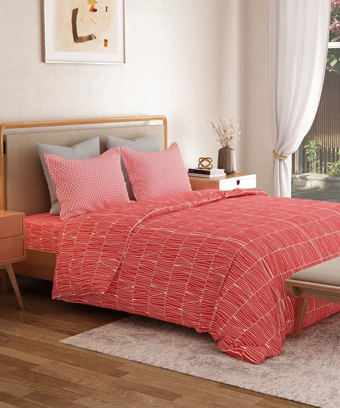 Everyday Printed King Bedsheet Set, Blair Red | 120TC Cotton| 2 Pillow covers